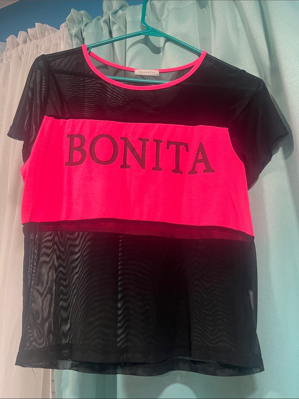 Occasion Black and Hot Pink 'BONITA' Short Sleeve Mesh Top